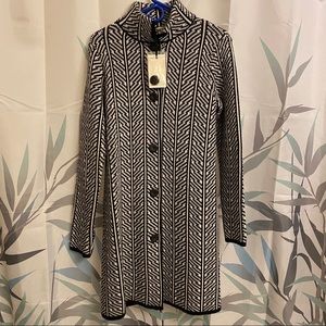 Cocogio Black/White Wool Blend Patterned Coat NEW